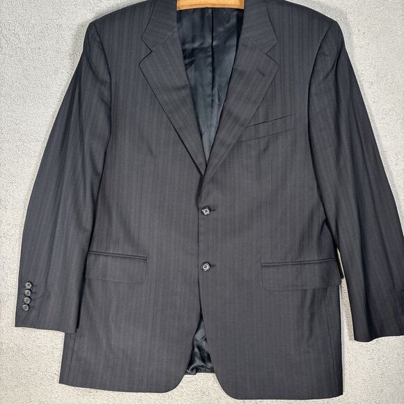 Canali Blazer Suit Jacket Men’s Size 46R Black Gray Stripes Super 200s Harrods - Picture 3 of 16